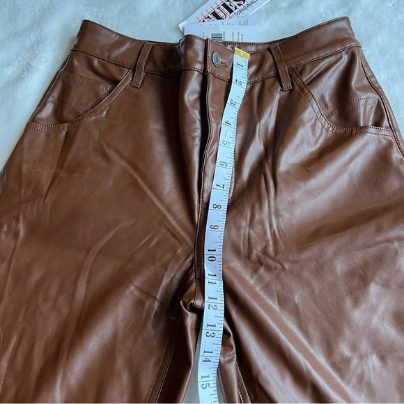 New Guess Brown Carpenter Straight-Leg Leather Pants - Picture 15 of 15